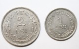 Monede Romania: 1 Leu 1924 &amp; 2 Lei 1924, Poissy, Detalii Excelente! Lot Colectie