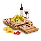 Set tava de servire cu cutite, Bambus/Otel inoxidabil 33 x 33 x 3.8 cm