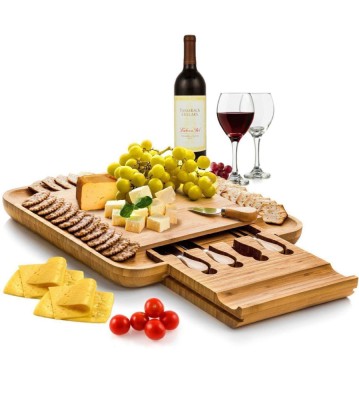 Set tava de servire cu cutite, Bambus/Otel inoxidabil 33 x 33 x 3.8 cm foto