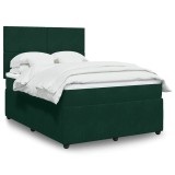 vidaXL Pat box spring cu saltea, verde &icirc;nchis, 140x190 cm, catifea 3294631