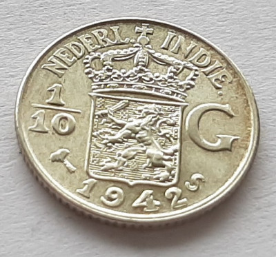 140. Moneda Indiile Olandeze 1/10 Gulden1942 - Argint 0.720 foto