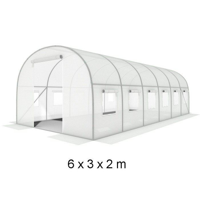 Sera tip tunel 6x3x2 m, 12 ferestre, usa cu fermoar, folie filtru UV4 , 6 sectiuni