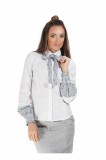 Camasa dama office alba cu funda si insertii cu floricele la maneci, 36, 38, 40, 42, 44, Alb, T&#039;esha
