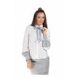 Camasa dama office alba cu funda si insertii cu floricele la maneci