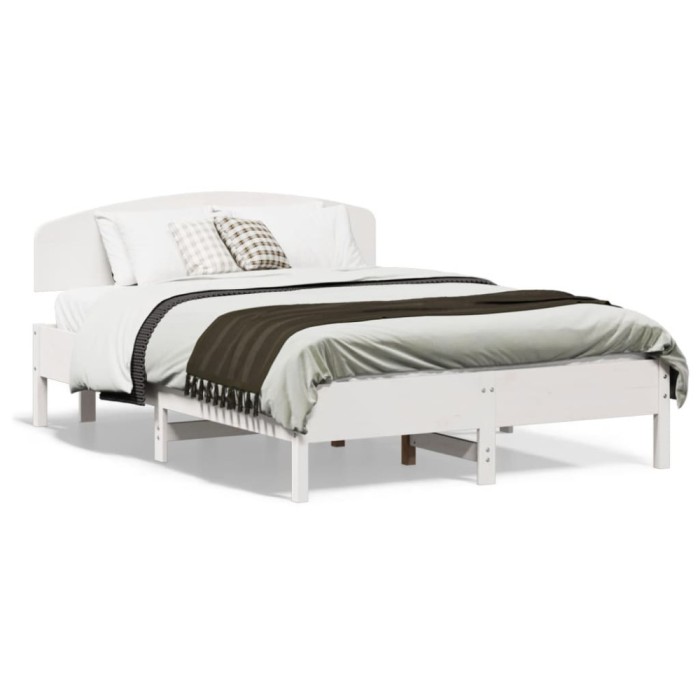 Gossi cadru de pat fara saltea, alb, 135x190 cm, lemn masiv de pin