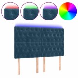 Cumpara ieftin Tablie de pat cu LED, albastru inchis, 144x7x118/128cm, catifea