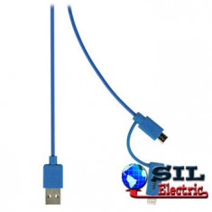 Cablu alimentare si sincronizare USB 2.0 A tata - micro B tata cu adaptor lightning, 1.0 m, albastru foto