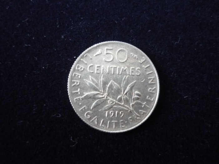 50 CENTIMES, CENTIME 1919 ARGINT *****