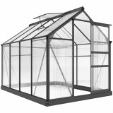 Outsunny Seră de Grădină, Seră din Policarbonat și Aluminiu cu Ușă Culisantă, Ventilație pe Acoperiș și Jgheab, 190x192x201 cm, Gri | Aosom Romania
