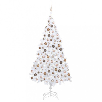 Set brad de Crăciun artficial cu LED-uri/globuri alb 210 cm PVC foto