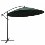 Umbrelă de soare suspendată, verde, 3 m, st&acirc;lp de aluminiu, vidaXL