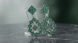 Cumpara ieftin Cercei Candelabru din Argint 925 Rodati cu Motive Florale si Zirconiu Verde Smarald