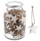 Set 60 ornamente brad Inimioare lemn alb natur 5x5 cm