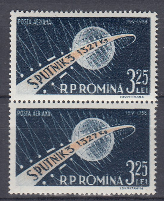 ROMANIA 1958 LP 460 AL III-LEA SATELIT ARTIFICIAL SPUTNIK III PERECHE MNH