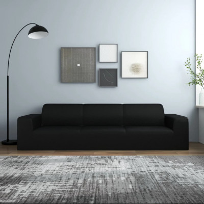 vidaXL Husă elastică pentru canapea cu 4 locuri poliester jersey negru foto