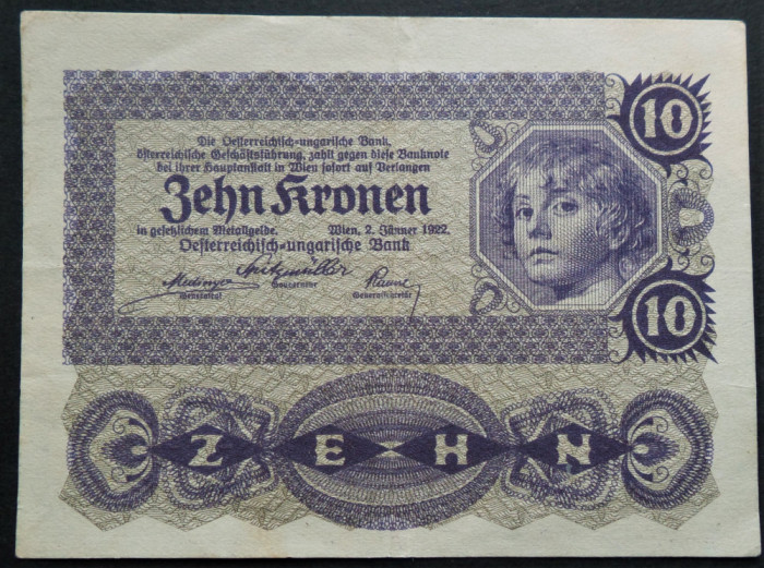 Bancnota istorica 10 COROANE / KRONEN- AUSTRIA, anul 1922 * cod 306