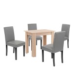 Set Masa Leon 4 1 Leziter, Gri Stejar Sonoma, 4 Locuri, Masa 86x60x76 cm, Piele ECO, Lemn Masiv