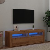 Gossi dulap tv cu led stejar artizanal 120x35x40 cm lemn prelucrat