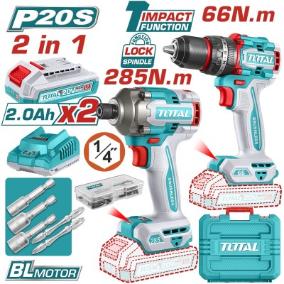 TOTAL - KIT COMBO 20V 2.0A.h- MASINA DE GAURIT CU IMPACT, MASINA DE INSURUBAT CU IMPACT (INCLUDE 2 PowerTool TopQuality foto
