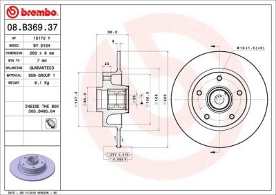 BREMBO 08.B369.37 PRIME LINE - With Bearing Kit Disc frana foto