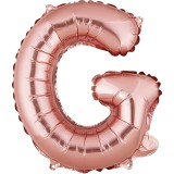 Balon folie metalizata litera g, flippy, 40 cm, umflati cu heliu sau aer, ambalaj individual, pai inclus, rose gold