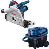 Bosch GKT 55 GCE + GAS 12-25 PL - Fierastrau circular 1400 W 165x20 mm + Aspirator umed-uscat 1250 W 200 mbar 25 l priza scule electrice