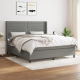 Cumpara ieftin Pat box spring cu saltea, gri &icirc;nchis, 180x200 cm, textil