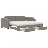Cumpara ieftin Pat de zi cu extensie si sertare, gri taupe, 90x200 cm, textil