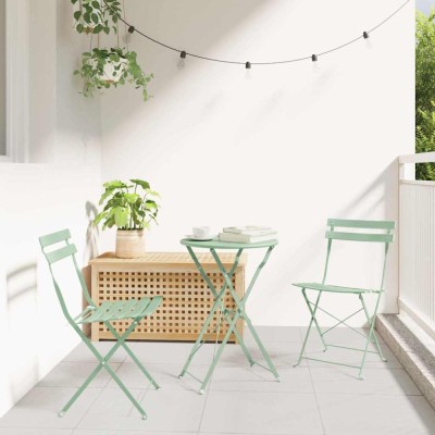 vidaXL Set Bistro Pliabil 3 pcs Mentă deschisă Oțel foto