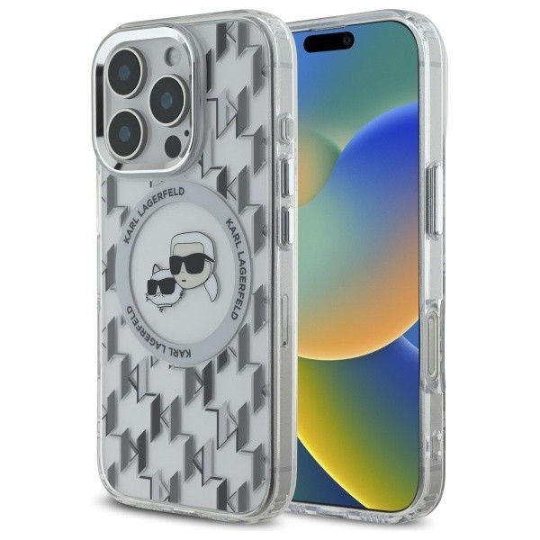 Husa MagSafe pentru Apple iPhone 16 Pro, Karl Lagerfeld, IML Monogram Karl &amp; Choupette&#039;s Heads, Transparenta