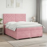 Cumpara ieftin Pat boxspring cu saltea cu benzi LED Roz 160 x 200 cm Catifea