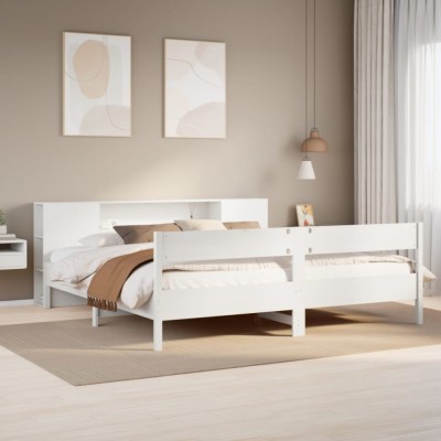 vidaXL Pat cu bibliotecă fără saltea, 180x200 cm, lemn masiv de pin 3322940 foto