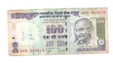 Bancnota India 100 rupees 2011, circulata, stare relativ buna, scrisa