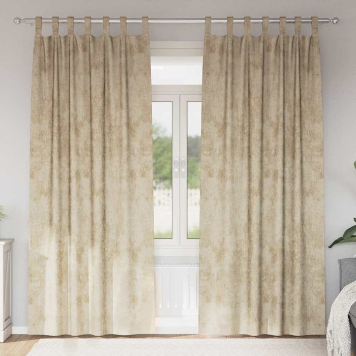 Cortine din catifea , set de 2, cu inele, Crem, 245 x 140 cm