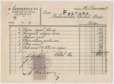 Romania, P. Andreescu Fii, Fierarie en gros, Factura, Craiova, 1928 foto