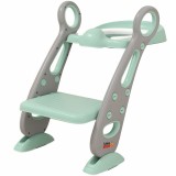 Reductor WC pentru Copii cu Scarita, Linomag&reg;, Plabil, Reglabil pe Inaltime, Colac Moale, 42.6 x 55 x 41.5 cm, Gri / Mint