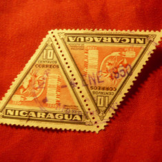 Timbru Nicaragua 1947 tete beche -Motive locale ,triunghi ,val.10c stamp