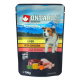 ONTARIO DOG Ficat cu pui &icirc;n supă &icirc;n pungă 100 g