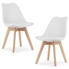 Set 2 Scaune Grosseto, Stil Scandinav cu Picioare din Lemn, Sezut din PP si Perna din Piele Ecologica, Maxim 120 Kg, 49 x 45 x 82 cm, Alb