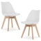 Set 2 Scaune Grosseto, Stil Scandinav cu Picioare din Lemn, Sezut din PP si Perna din Piele Ecologica, Maxim 120 Kg, 49 x 45 x 82 cm, Alb