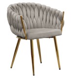 Cumpara ieftin Scaun dining catifea gri metal auriu Bler 64x55x78 cm
