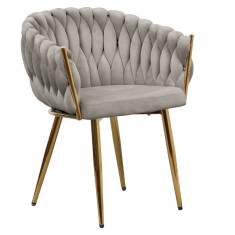 Scaun dining catifea gri metal auriu Bler 64x55x78 cm