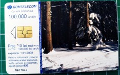 Cartelă telefonică Romtelecom Peisaj hibernal munți 100.000 lei 10 lei noi 100.000 unități NEFNWJ exp. 01.01.2008 anotimpuri iarna brazi &icirc;nzăpeziți