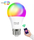 Bec LED RGB Smart Nous P3, E27, Control din aplicatie, Becuri inteligente, Naturata ( Peste 5000 K)
