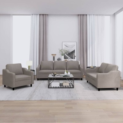 vidaXL Set de canapea cu perne, 3 piese, gri taupe, material textil 3201777 foto