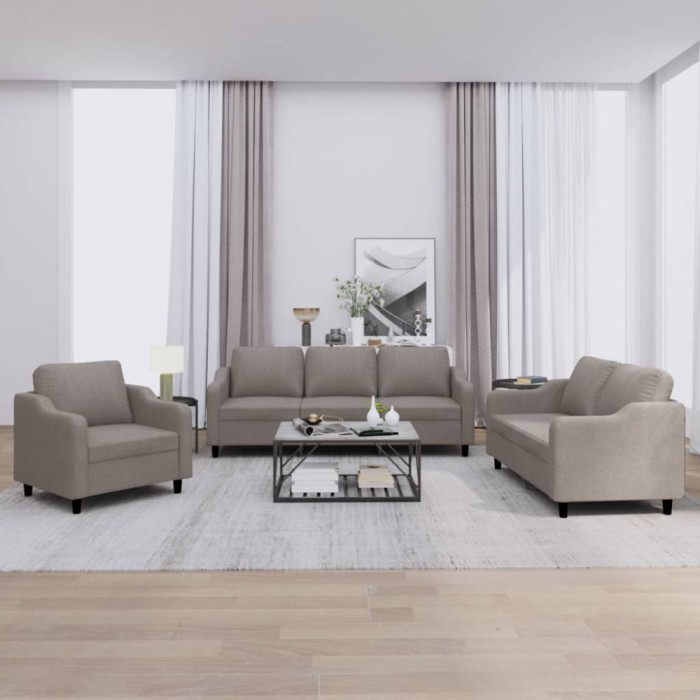 vidaXL Set de canapea cu perne, 3 piese, gri taupe, material textil 3201777