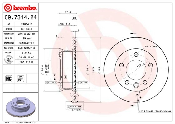 BREMBO 09.7314.24 PRIME LINE Disc frana