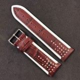 Cumpara ieftin Curea Ceas Piele Naturala Maro 24mm Time Veranda - Margini Albe, Catarama Argintie, Textura Mata