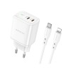 Incarcator Retea Borofone Iesire 2 X Usb - C, Putere Incarcare 35W, Quick Charge 3.0, Cablu Lightning Inclus, Alb BN9