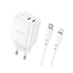 Incarcator Retea Borofone Iesire 2 X Usb - C, Putere Incarcare 35W, Quick Charge 3.0, Cablu Lightning Inclus, Alb BN9